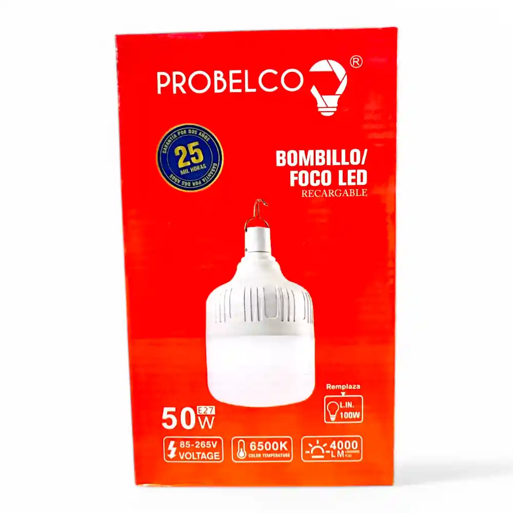 Bombillo Probelco Recargable 50W GL-026C-01 BOMBILLO PROBELCO RECARGABLE 50W GL-026C (BOX X50) - Imagen 1
