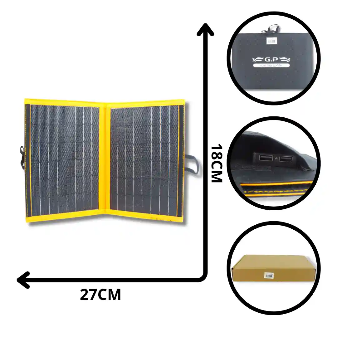 PANEL SOLAR PLEGABLE PORTÁTIL GP-10W-02 PANEL SOLAR PLEGABLE PORTÁTIL GP-10W - Imagen 1