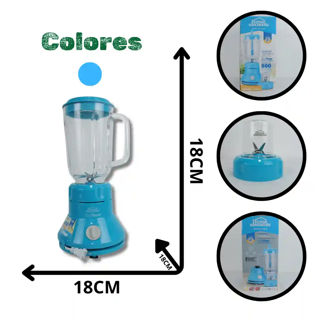 LICUADORA VIDRIO HOME ELEMENTS 500W HELVV500AT-01 LICUADORA VIDRIO HOME ELEMENTS 500W HELVV500AT - Imagen 1