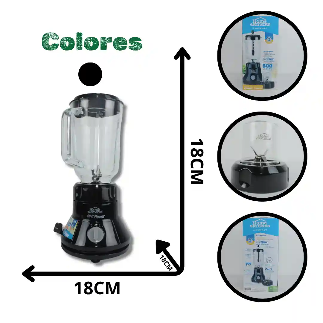 LICUADORA VIDRIO HOME ELEMENTS 500W HELVV500N-01 LICUADORA VIDRIO HOME ELEMENTS 500W HELVV500N - Imagen 1