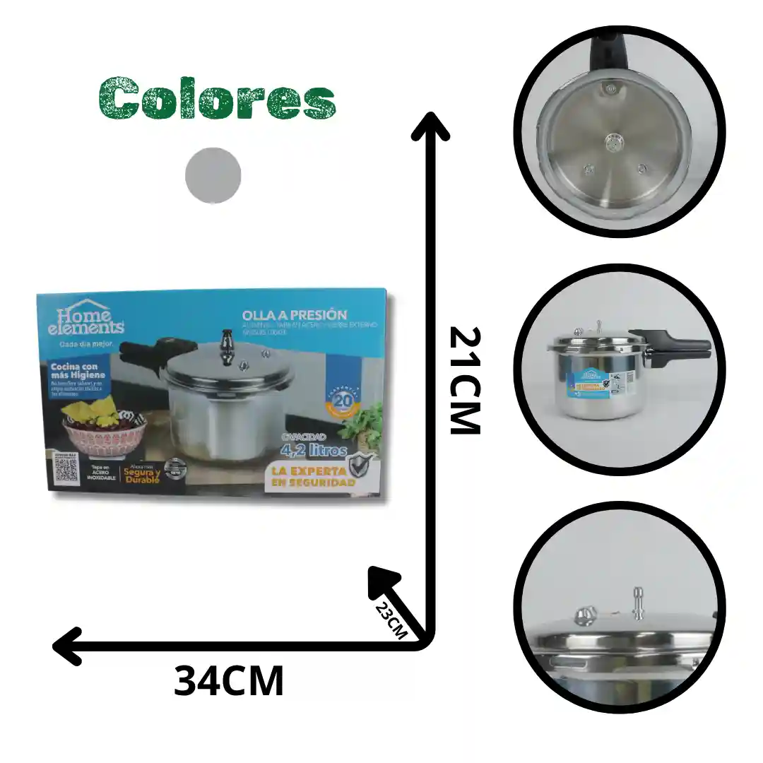 OLLA A PRESIÓN 4.2L HOME ELEMENTS HEPC42LLSS-01 OLLA A PRESIÓN 4.2L HOME ELEMENTS HEPC42LLSS - Imagen 1