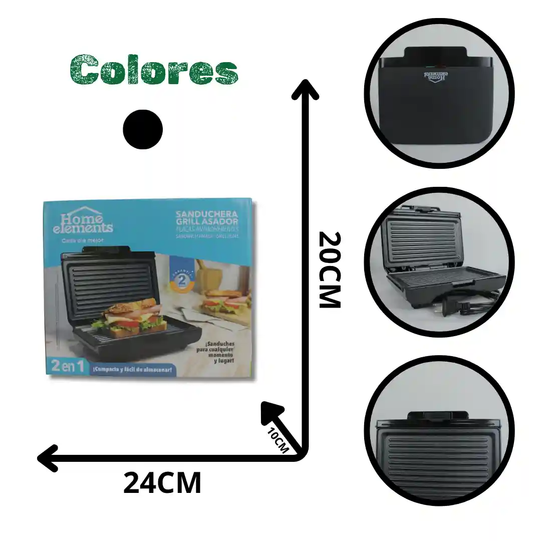 SANDUCHERA PARRILLA HOME ELEMENTS HESMG155N-01 SANDUCHERA PARRILLA HOME ELEMENTS HESMG155N - Imagen 1